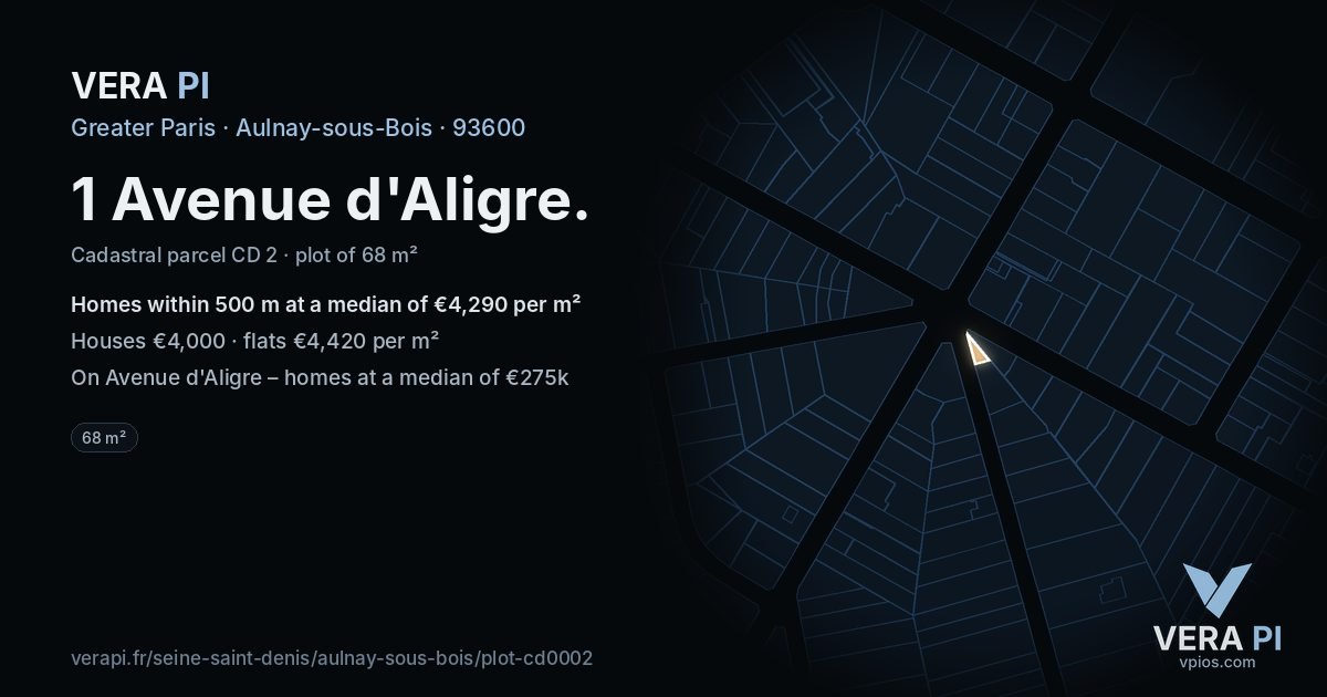 1 Avenue d'Aligre, Aulnay-sous-Bois at night – the plot lit, the parcels around coloured by the prices near them