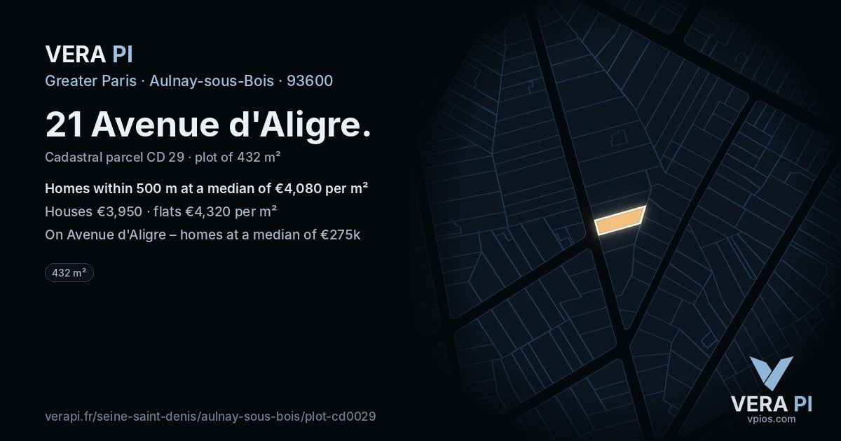 21 Avenue d'Aligre, Aulnay-sous-Bois at night – the plot lit, the parcels around coloured by the prices near them
