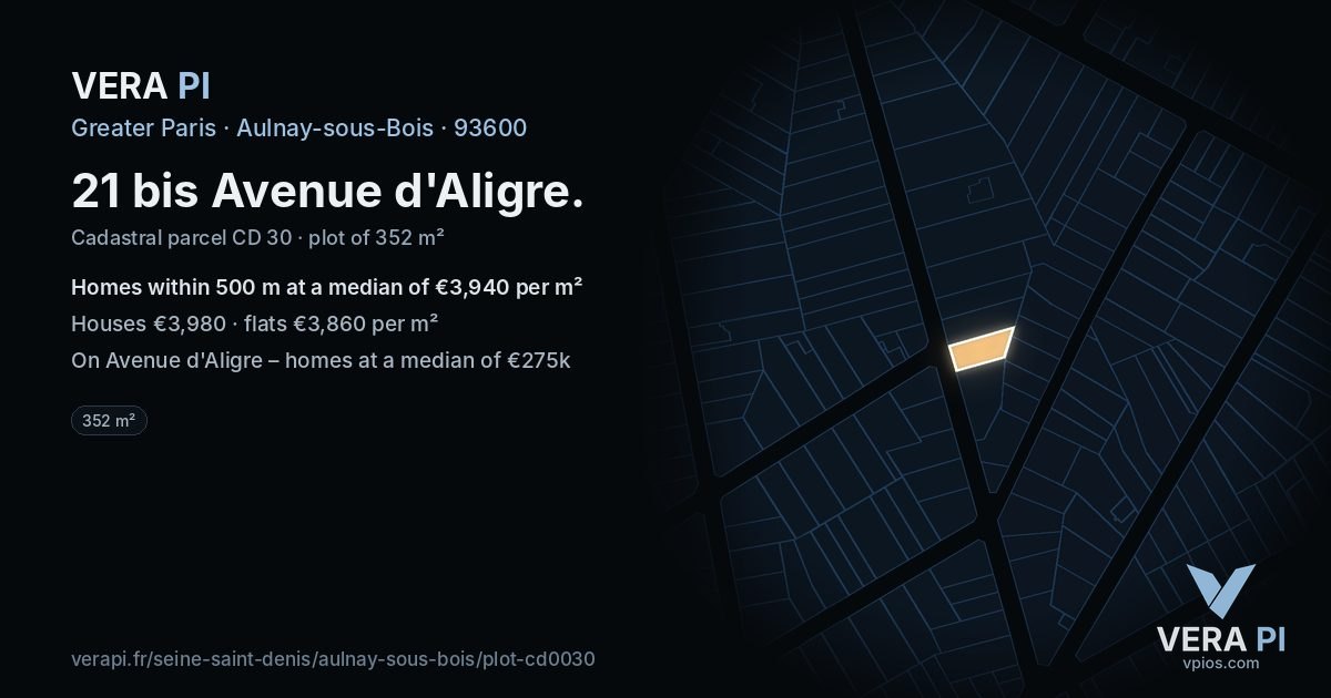 21 bis Avenue d'Aligre, Aulnay-sous-Bois at night – the plot lit, the parcels around coloured by the prices near them