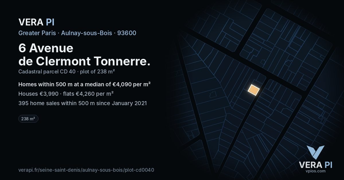 6 Avenue de Clermont Tonnerre, Aulnay-sous-Bois at night – the plot lit, the parcels around coloured by the prices near them