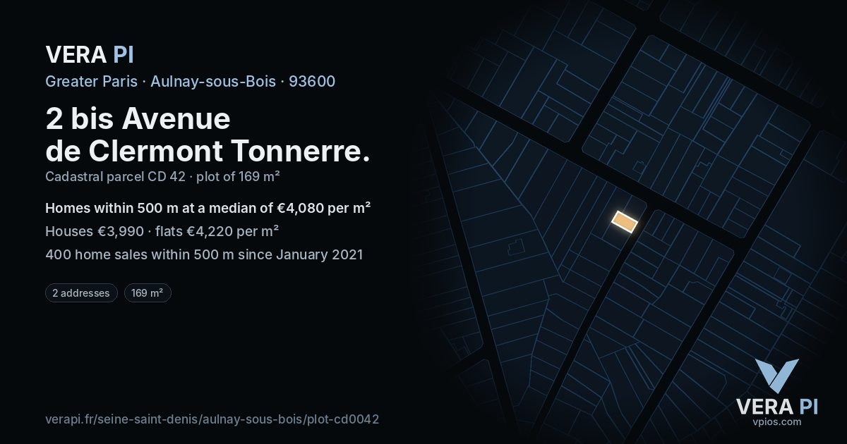 2 bis Avenue de Clermont Tonnerre, Aulnay-sous-Bois at night – the plot lit, the parcels around coloured by the prices near them