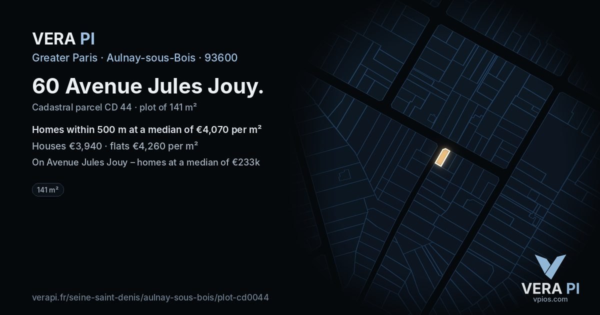 60 Avenue Jules Jouy, Aulnay-sous-Bois at night – the plot lit, the parcels around coloured by the prices near them
