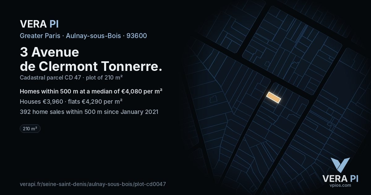 3 Avenue de Clermont Tonnerre, Aulnay-sous-Bois at night – the plot lit, the parcels around coloured by the prices near them