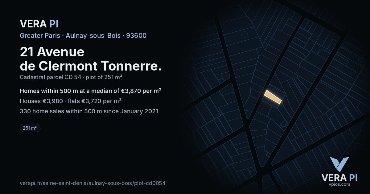 21 Avenue de Clermont Tonnerre, Aulnay-sous-Bois at night – the plot lit, the parcels around coloured by the prices near them