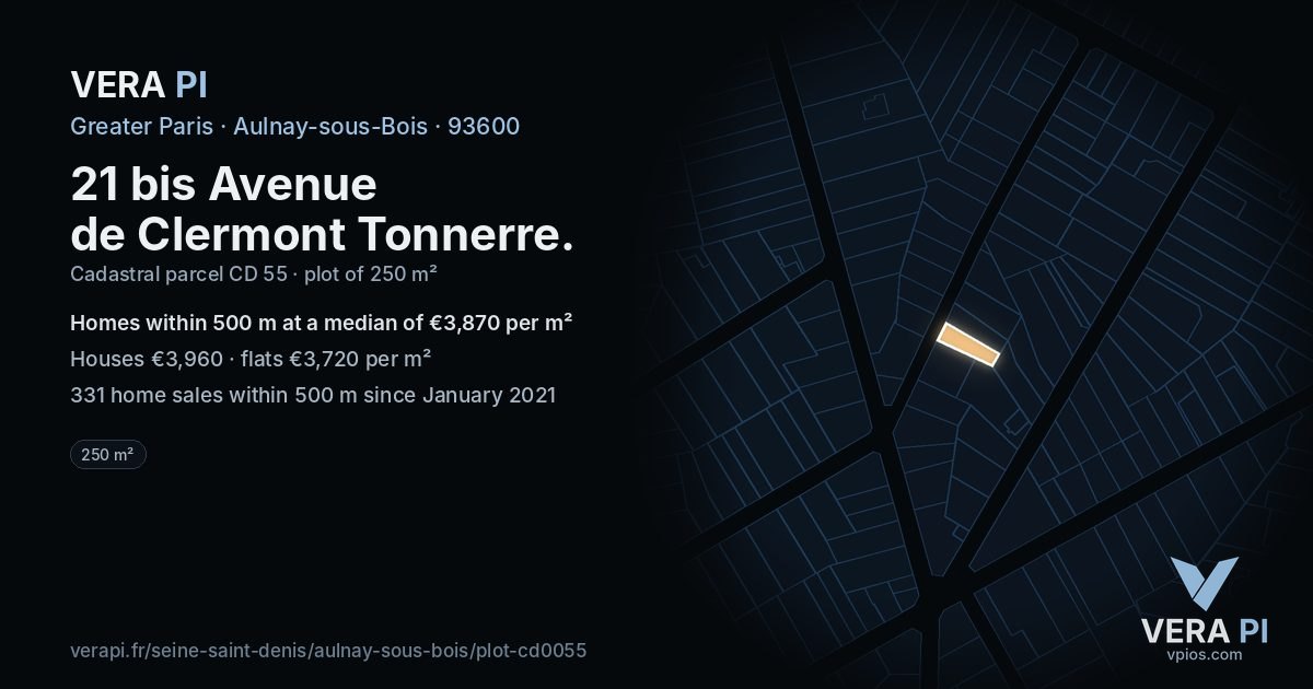 21 bis Avenue de Clermont Tonnerre, Aulnay-sous-Bois at night – the plot lit, the parcels around coloured by the prices near them