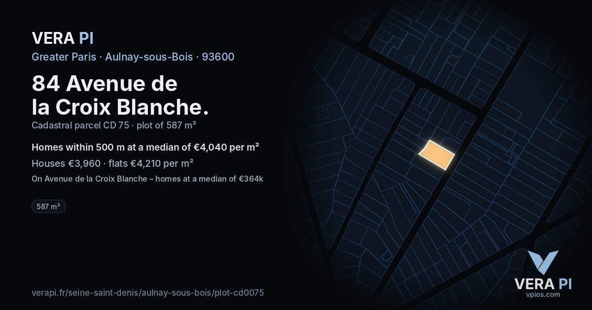 84 Avenue de la Croix Blanche, Aulnay-sous-Bois at night – the plot lit, the parcels around coloured by the prices near them
