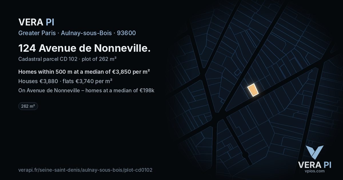 124 Avenue de Nonneville, Aulnay-sous-Bois at night – the plot lit, the parcels around coloured by the prices near them