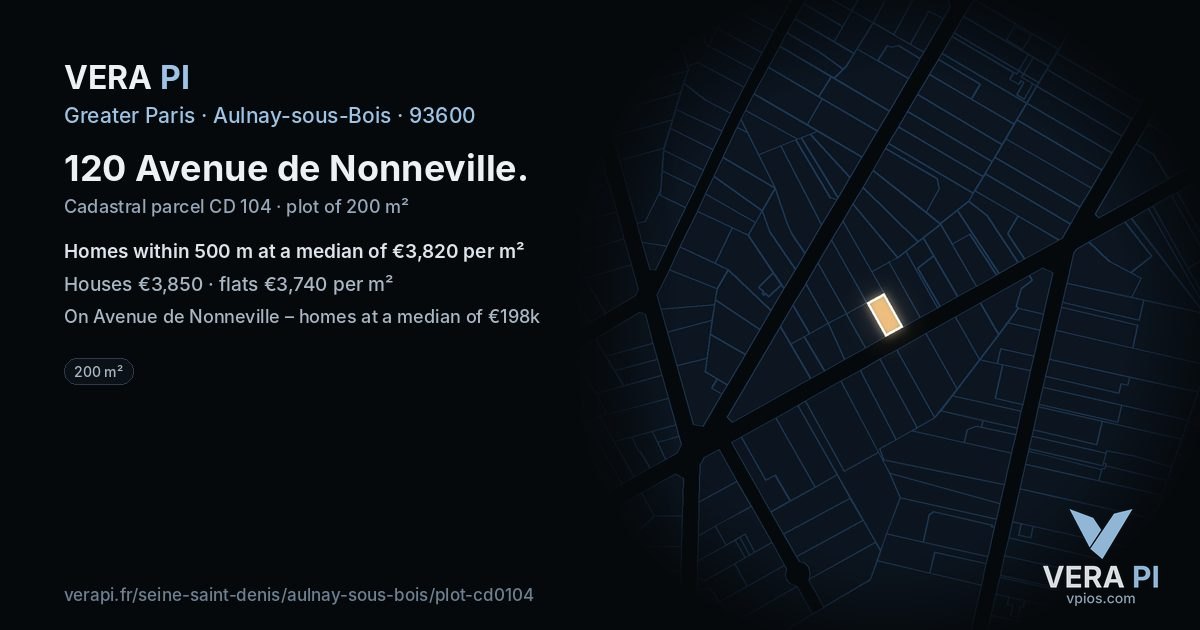 120 Avenue de Nonneville, Aulnay-sous-Bois at night – the plot lit, the parcels around coloured by the prices near them