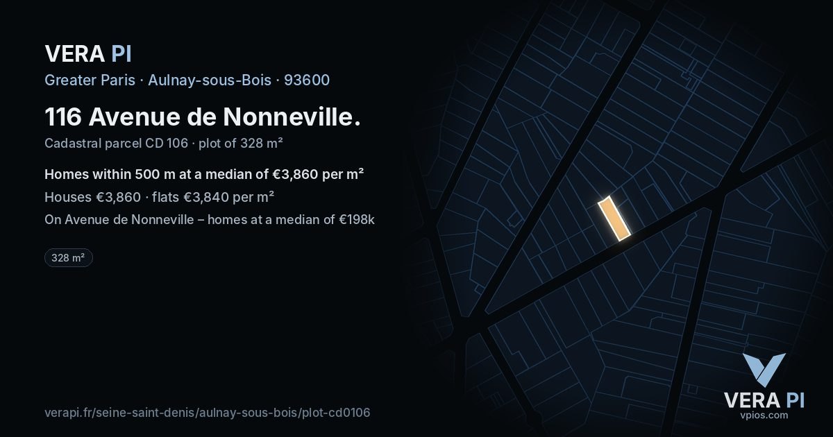 116 Avenue de Nonneville, Aulnay-sous-Bois at night – the plot lit, the parcels around coloured by the prices near them
