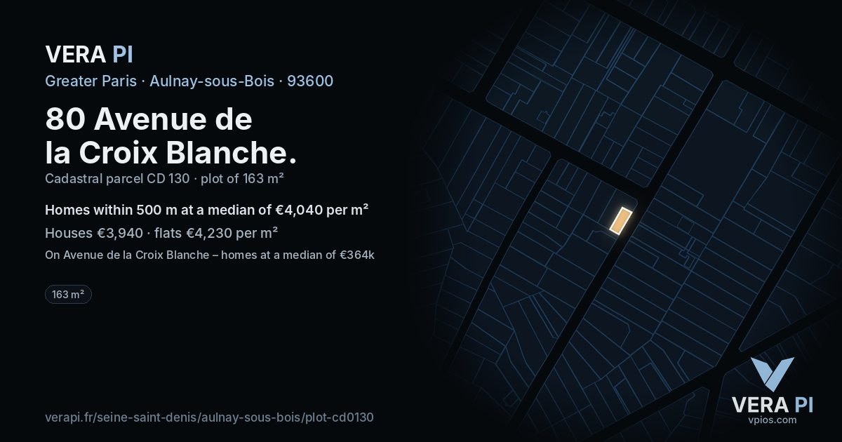80 Avenue de la Croix Blanche, Aulnay-sous-Bois at night – the plot lit, the parcels around coloured by the prices near them