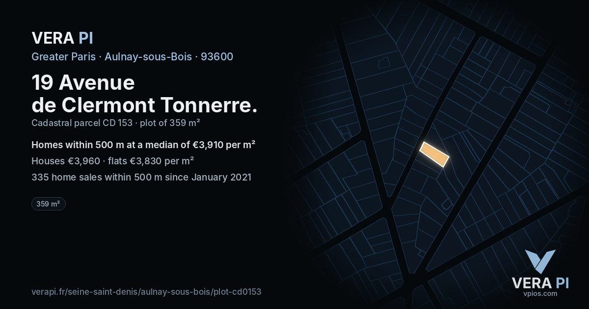 19 Avenue de Clermont Tonnerre, Aulnay-sous-Bois at night – the plot lit, the parcels around coloured by the prices near them