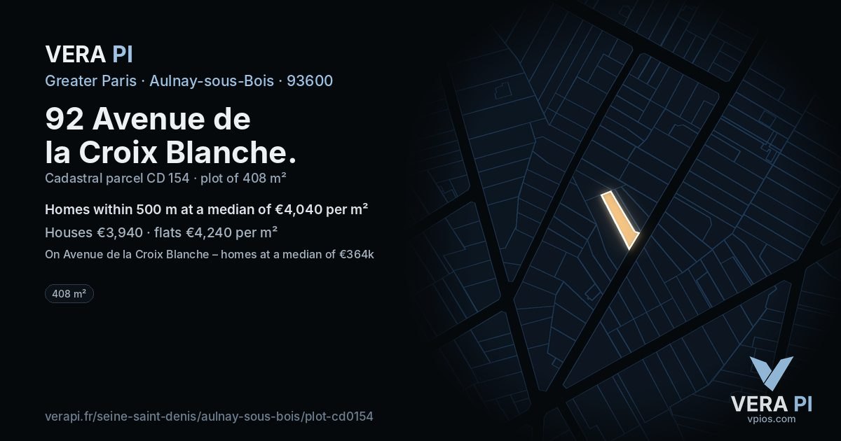 92 Avenue de la Croix Blanche, Aulnay-sous-Bois at night – the plot lit, the parcels around coloured by the prices near them