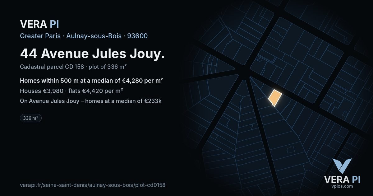 44 Avenue Jules Jouy, Aulnay-sous-Bois at night – the plot lit, the parcels around coloured by the prices near them
