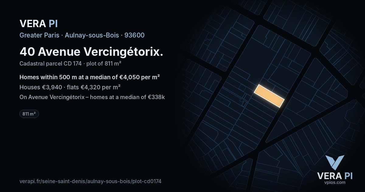 40 Avenue Vercingétorix, Aulnay-sous-Bois at night – the plot lit, the parcels around coloured by the prices near them