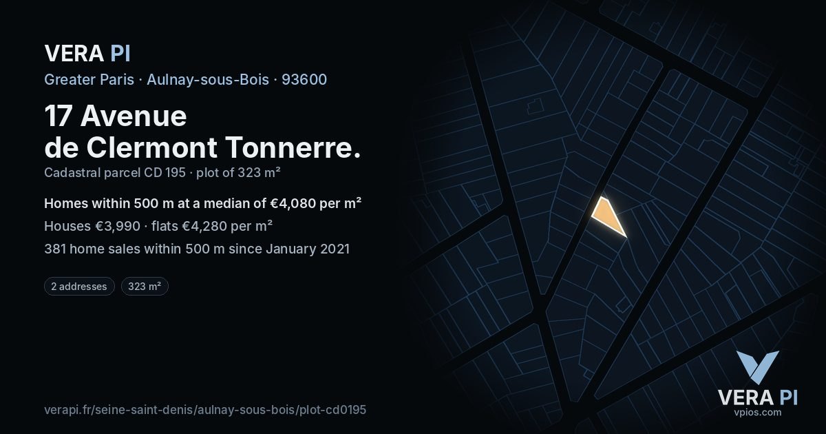17 Avenue de Clermont Tonnerre, Aulnay-sous-Bois at night – the plot lit, the parcels around coloured by the prices near them