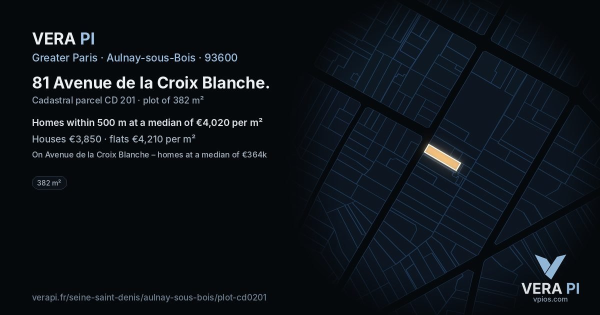 81 Avenue de la Croix Blanche, Aulnay-sous-Bois at night – the plot lit, the parcels around coloured by the prices near them