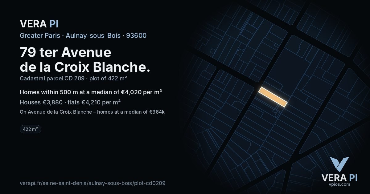 79 ter Avenue de la Croix Blanche, Aulnay-sous-Bois at night – the plot lit, the parcels around coloured by the prices near them