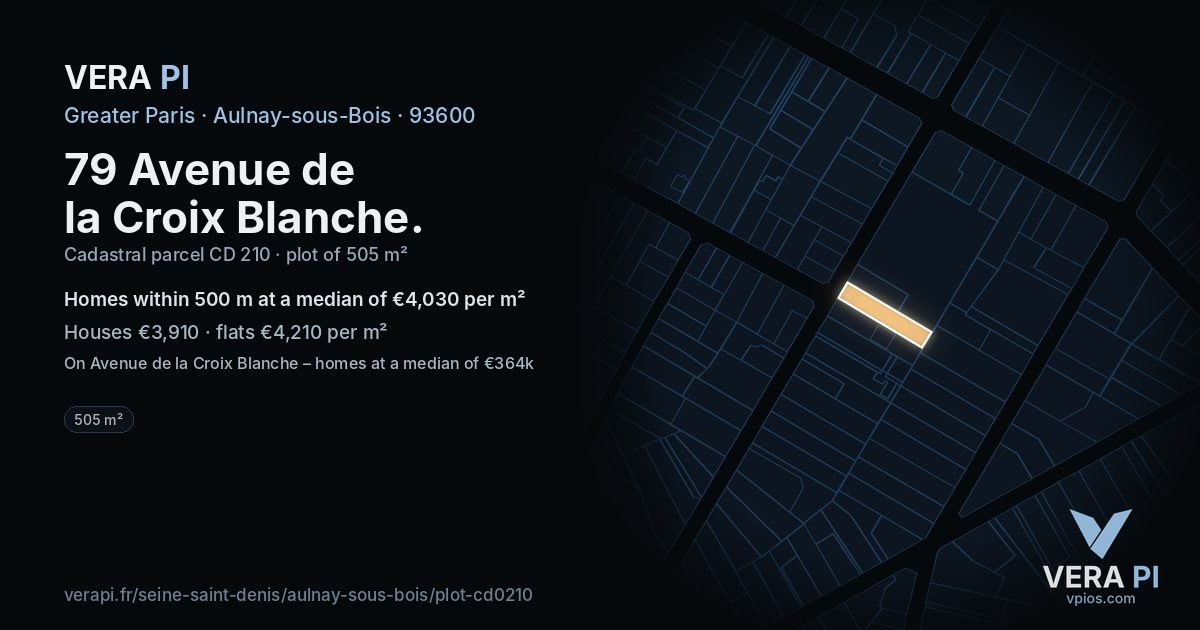79 Avenue de la Croix Blanche, Aulnay-sous-Bois at night – the plot lit, the parcels around coloured by the prices near them