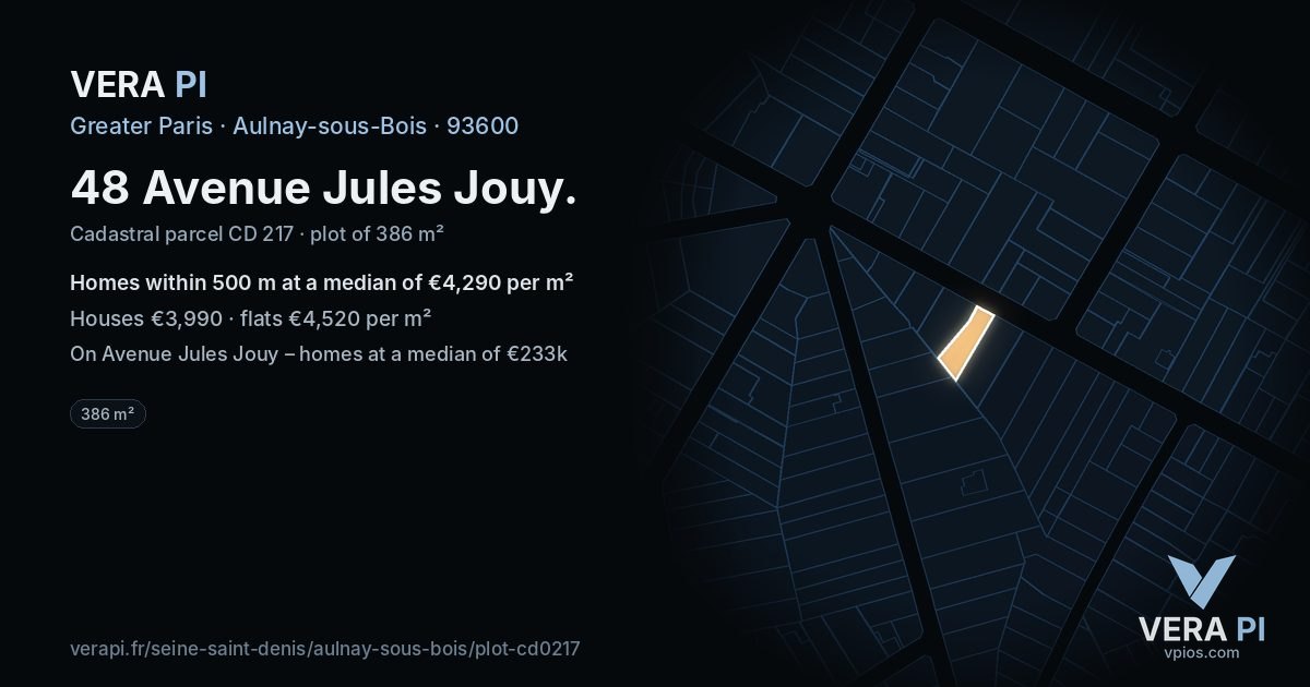 48 Avenue Jules Jouy, Aulnay-sous-Bois at night – the plot lit, the parcels around coloured by the prices near them
