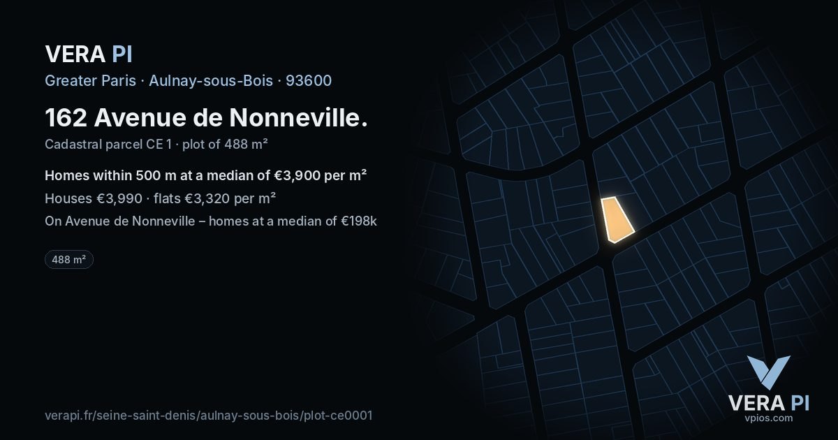 162 Avenue de Nonneville, Aulnay-sous-Bois at night – the plot lit, the parcels around coloured by the prices near them