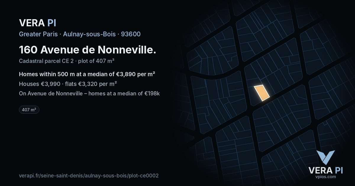 160 Avenue de Nonneville, Aulnay-sous-Bois at night – the plot lit, the parcels around coloured by the prices near them