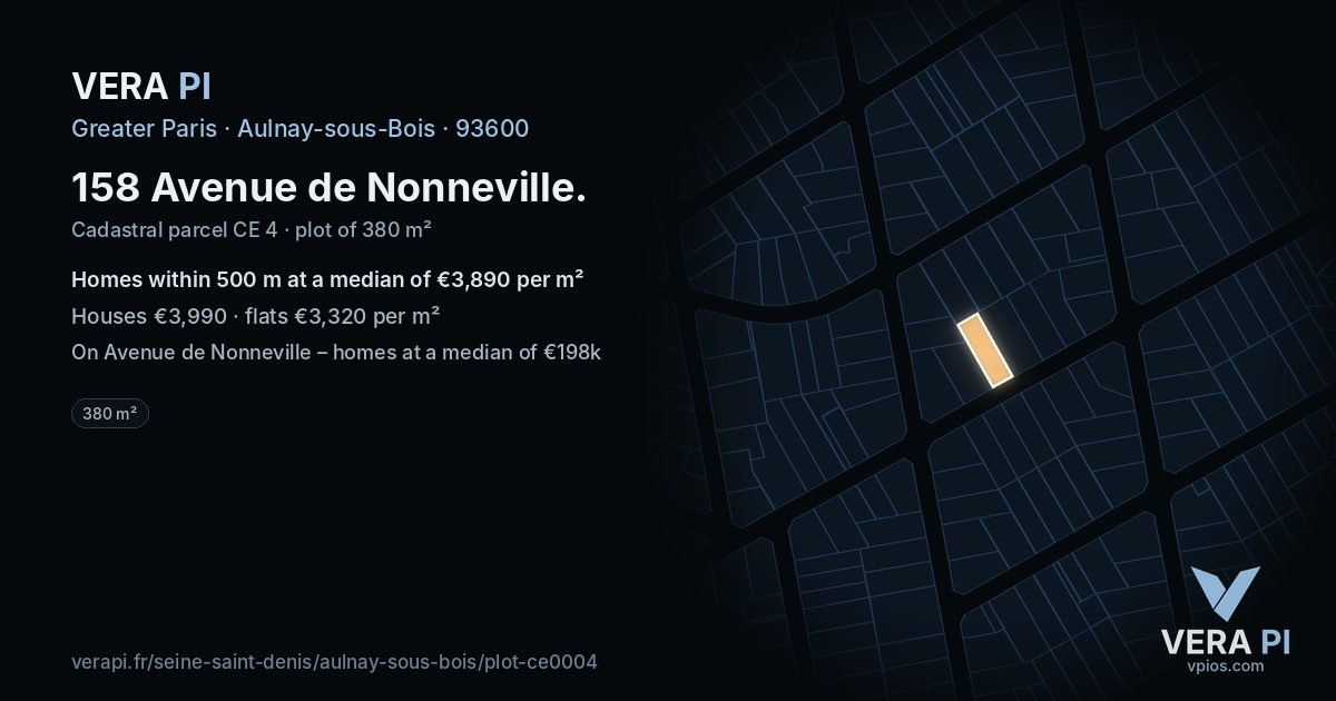 158 Avenue de Nonneville, Aulnay-sous-Bois at night – the plot lit, the parcels around coloured by the prices near them