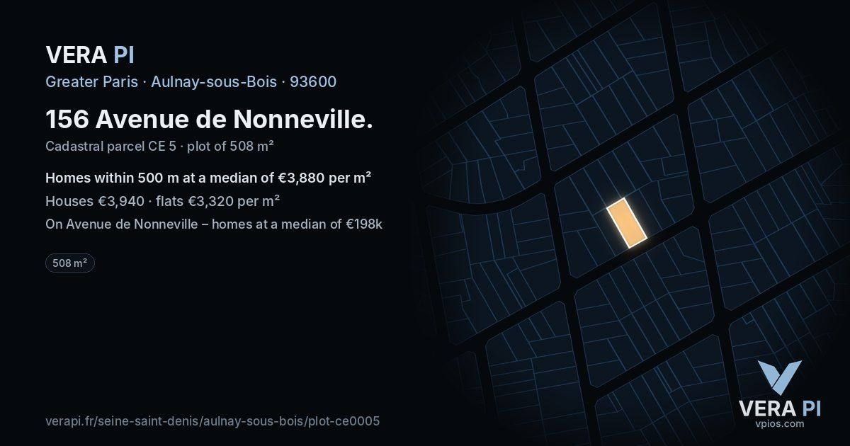 156 Avenue de Nonneville, Aulnay-sous-Bois at night – the plot lit, the parcels around coloured by the prices near them