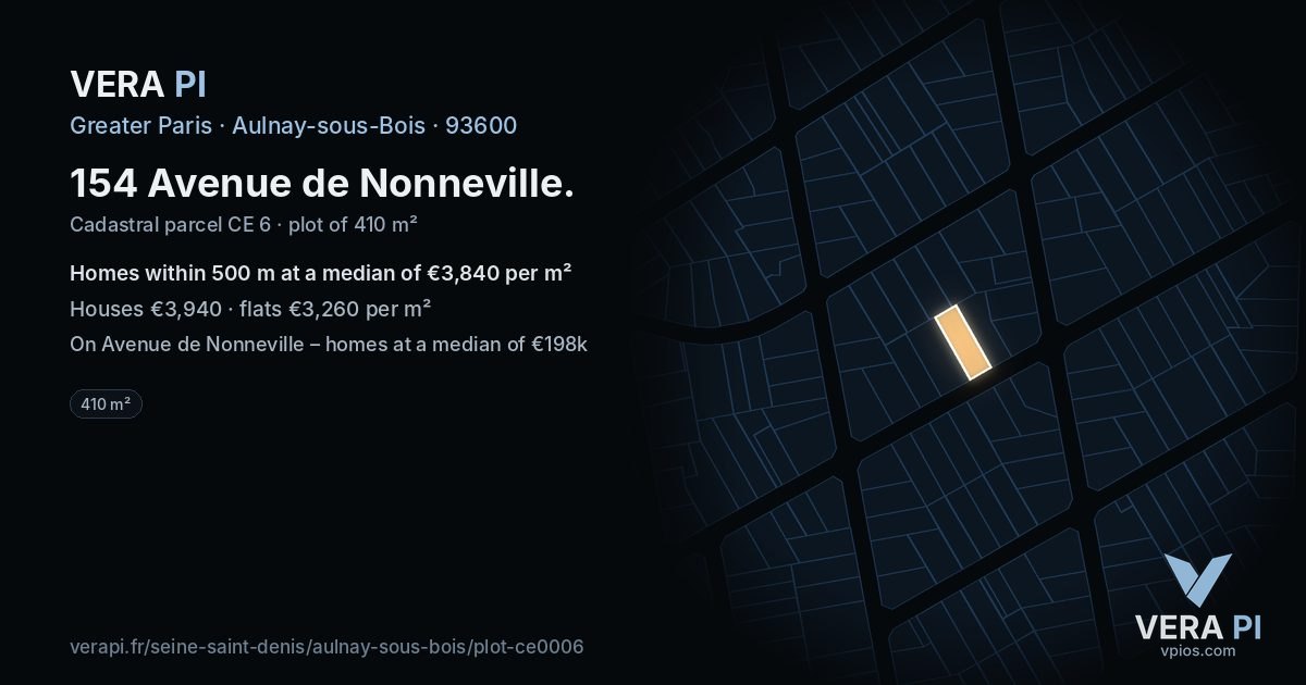 154 Avenue de Nonneville, Aulnay-sous-Bois at night – the plot lit, the parcels around coloured by the prices near them