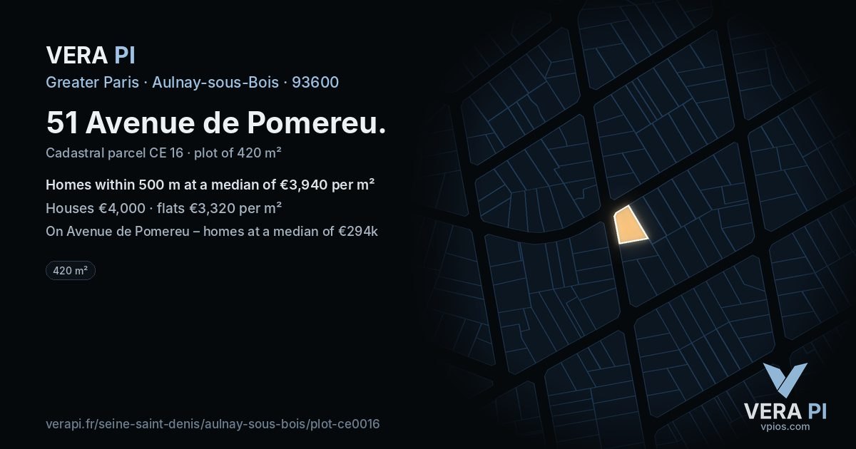 51 Avenue de Pomereu, Aulnay-sous-Bois at night – the plot lit, the parcels around coloured by the prices near them