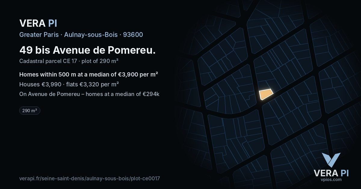 49 bis Avenue de Pomereu, Aulnay-sous-Bois at night – the plot lit, the parcels around coloured by the prices near them