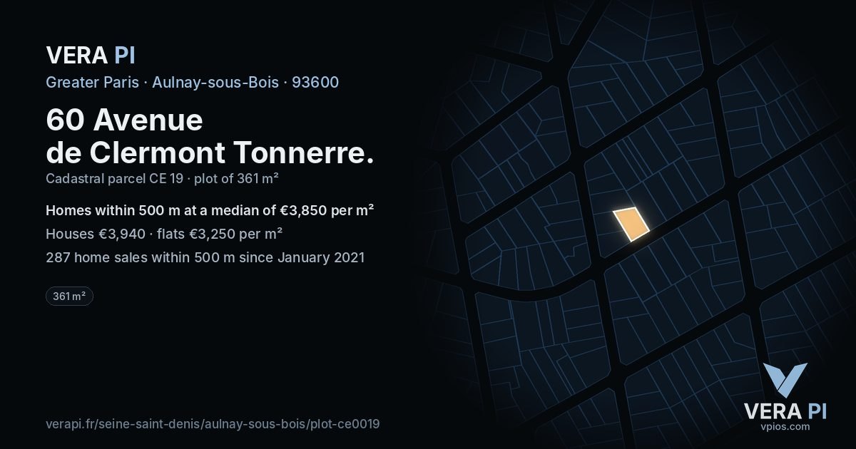 60 Avenue de Clermont Tonnerre, Aulnay-sous-Bois at night – the plot lit, the parcels around coloured by the prices near them