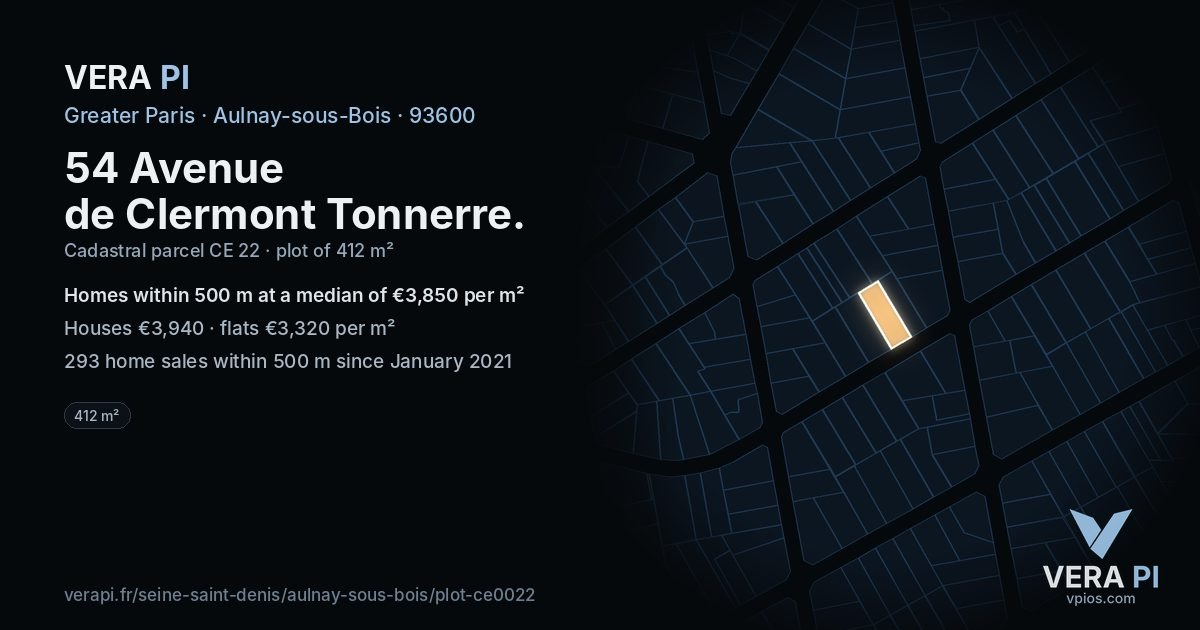 54 Avenue de Clermont Tonnerre, Aulnay-sous-Bois at night – the plot lit, the parcels around coloured by the prices near them