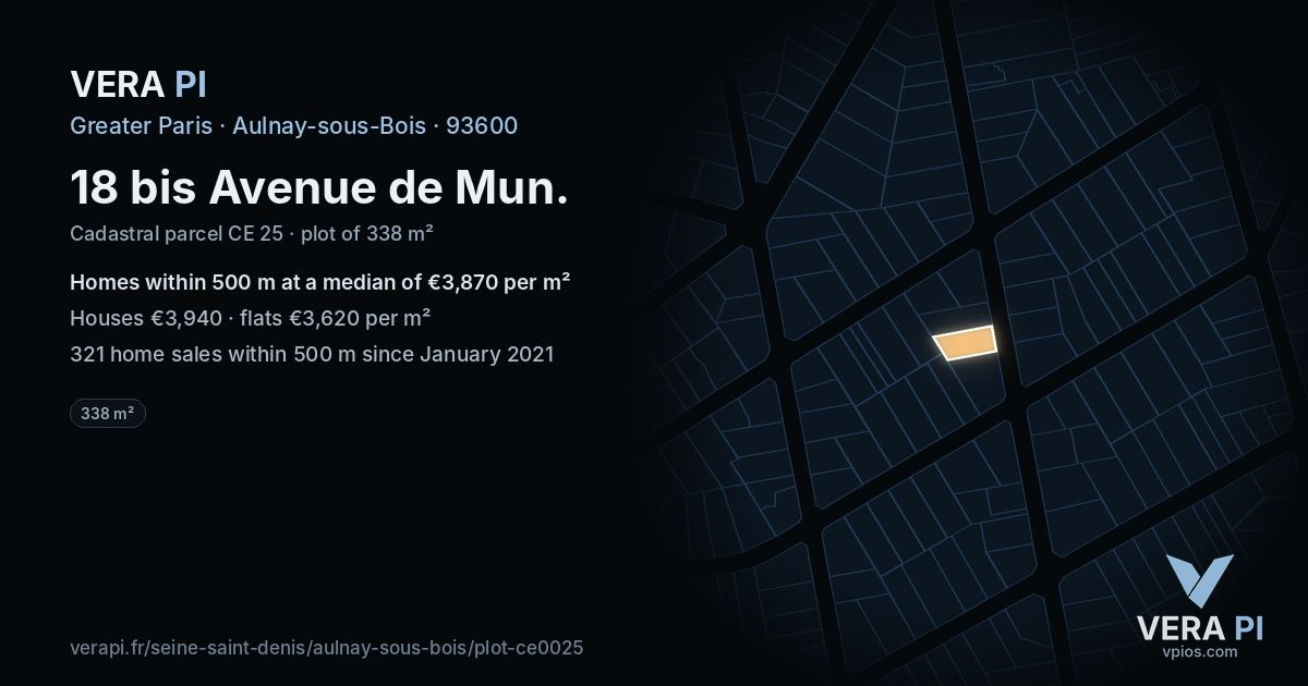 18 bis Avenue de Mun, Aulnay-sous-Bois at night – the plot lit, the parcels around coloured by the prices near them