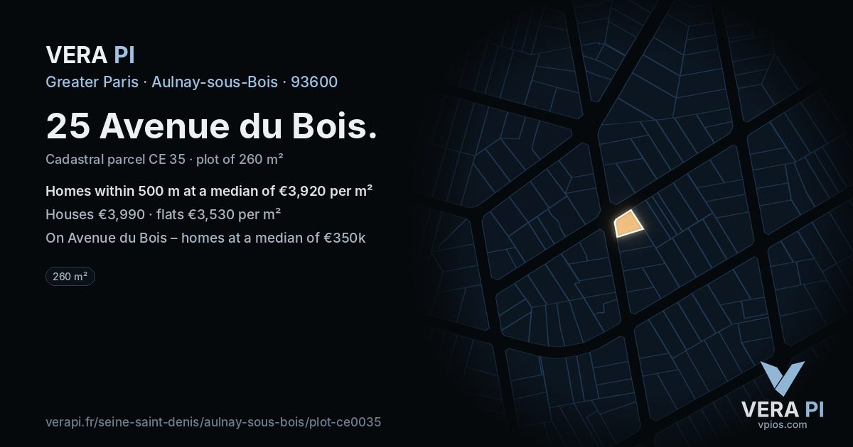 25 Avenue du Bois, Aulnay-sous-Bois at night – the plot lit, the parcels around coloured by the prices near them