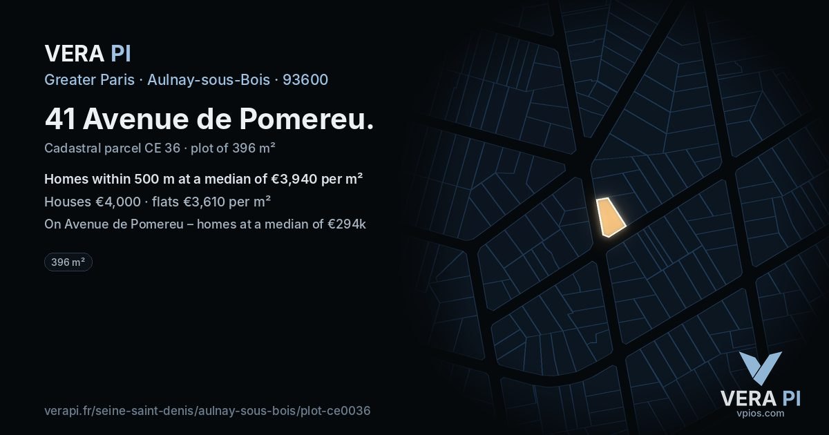 41 Avenue de Pomereu, Aulnay-sous-Bois at night – the plot lit, the parcels around coloured by the prices near them