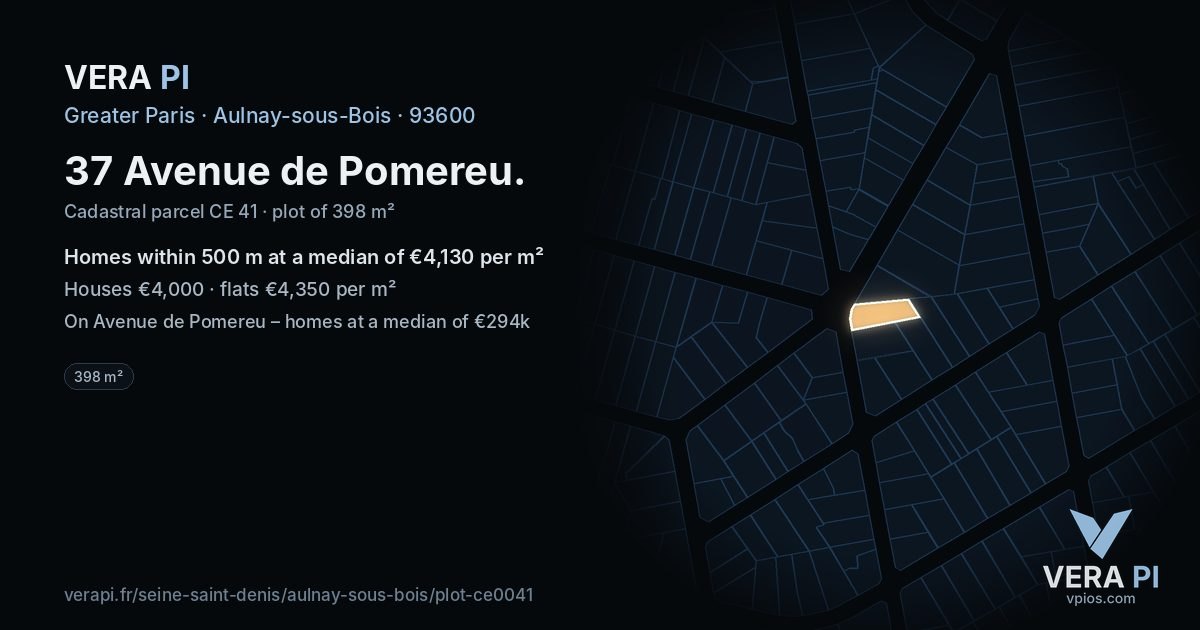 37 Avenue de Pomereu, Aulnay-sous-Bois at night – the plot lit, the parcels around coloured by the prices near them