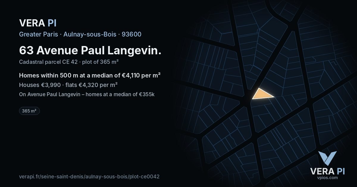 63 Avenue Paul Langevin, Aulnay-sous-Bois at night – the plot lit, the parcels around coloured by the prices near them