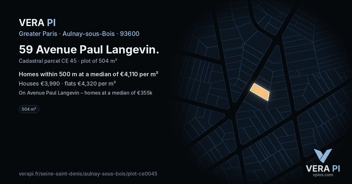 59 Avenue Paul Langevin, Aulnay-sous-Bois at night – the plot lit, the parcels around coloured by the prices near them