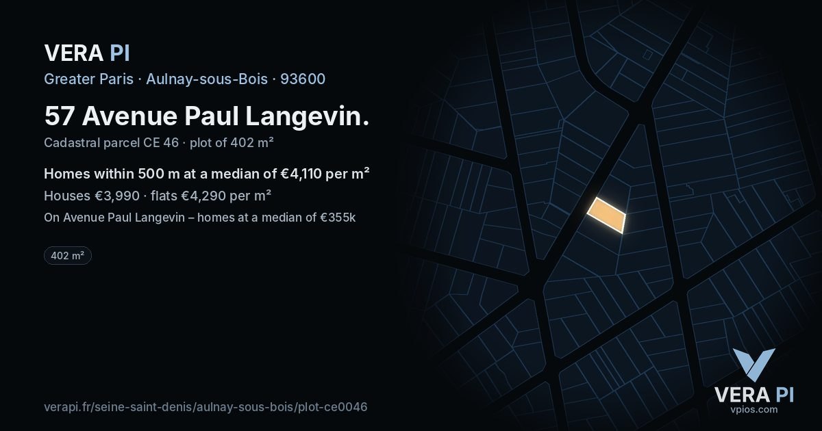 57 Avenue Paul Langevin, Aulnay-sous-Bois at night – the plot lit, the parcels around coloured by the prices near them