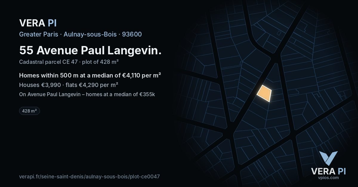 55 Avenue Paul Langevin, Aulnay-sous-Bois at night – the plot lit, the parcels around coloured by the prices near them