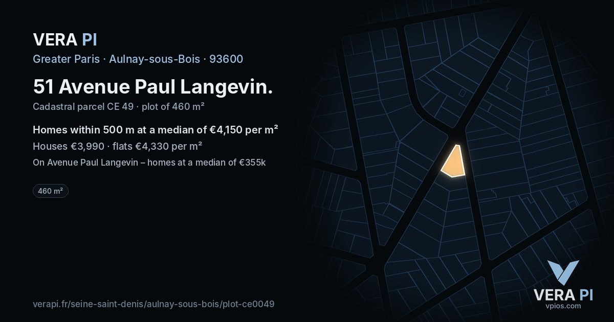 51 Avenue Paul Langevin, Aulnay-sous-Bois at night – the plot lit, the parcels around coloured by the prices near them