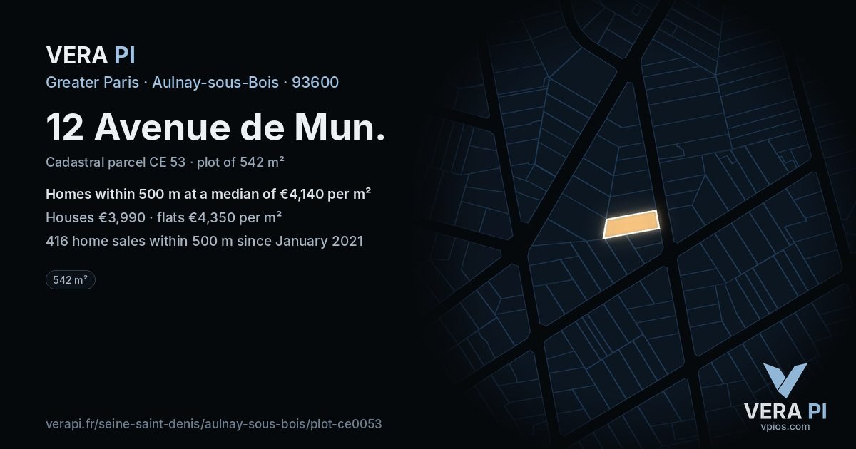 12 Avenue de Mun, Aulnay-sous-Bois at night – the plot lit, the parcels around coloured by the prices near them