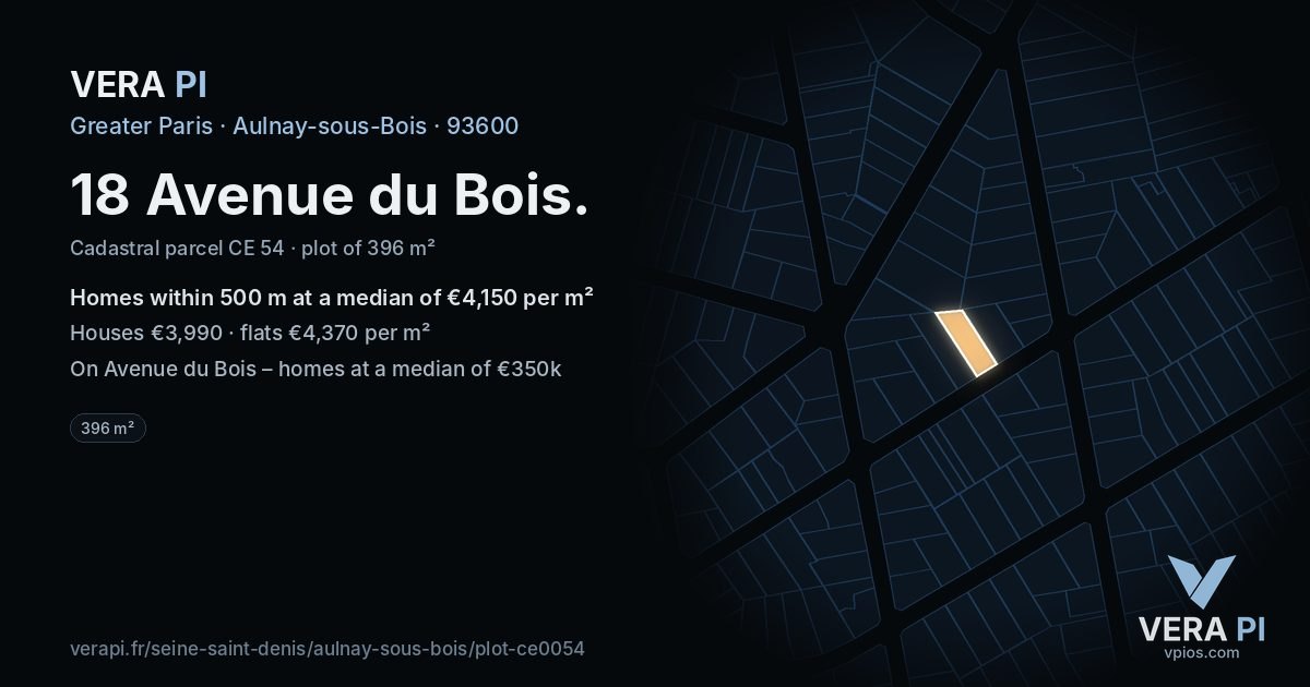 18 Avenue du Bois, Aulnay-sous-Bois at night – the plot lit, the parcels around coloured by the prices near them
