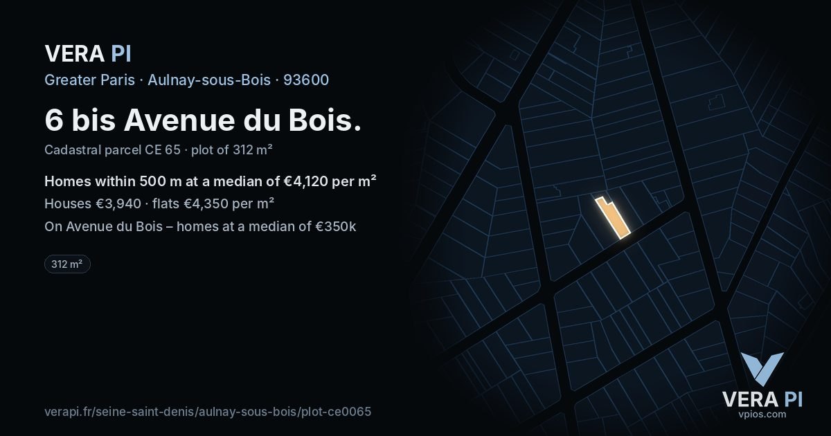6 bis Avenue du Bois, Aulnay-sous-Bois at night – the plot lit, the parcels around coloured by the prices near them