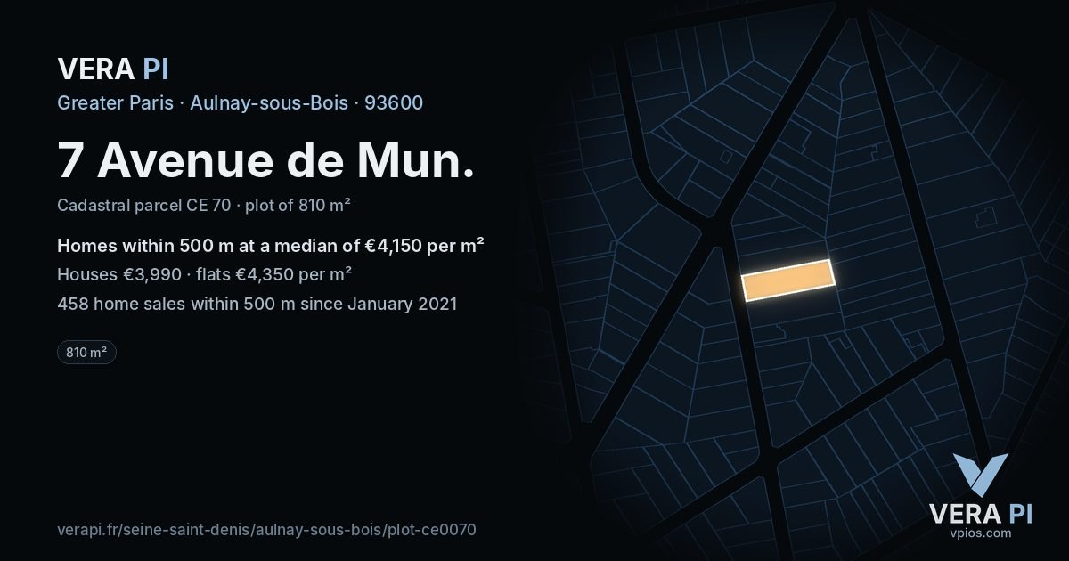 7 Avenue de Mun, Aulnay-sous-Bois at night – the plot lit, the parcels around coloured by the prices near them