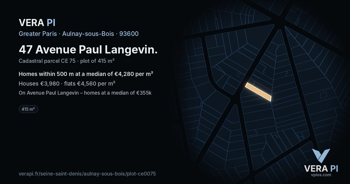 47 Avenue Paul Langevin, Aulnay-sous-Bois at night – the plot lit, the parcels around coloured by the prices near them
