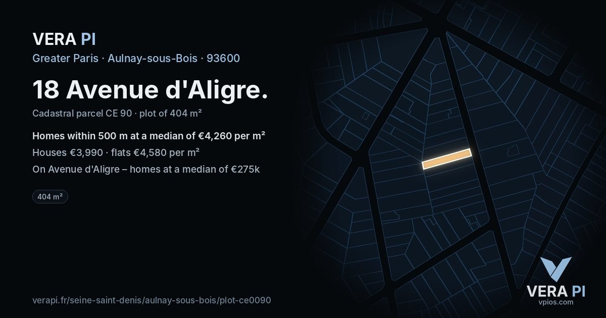 18 Avenue d'Aligre, Aulnay-sous-Bois at night – the plot lit, the parcels around coloured by the prices near them