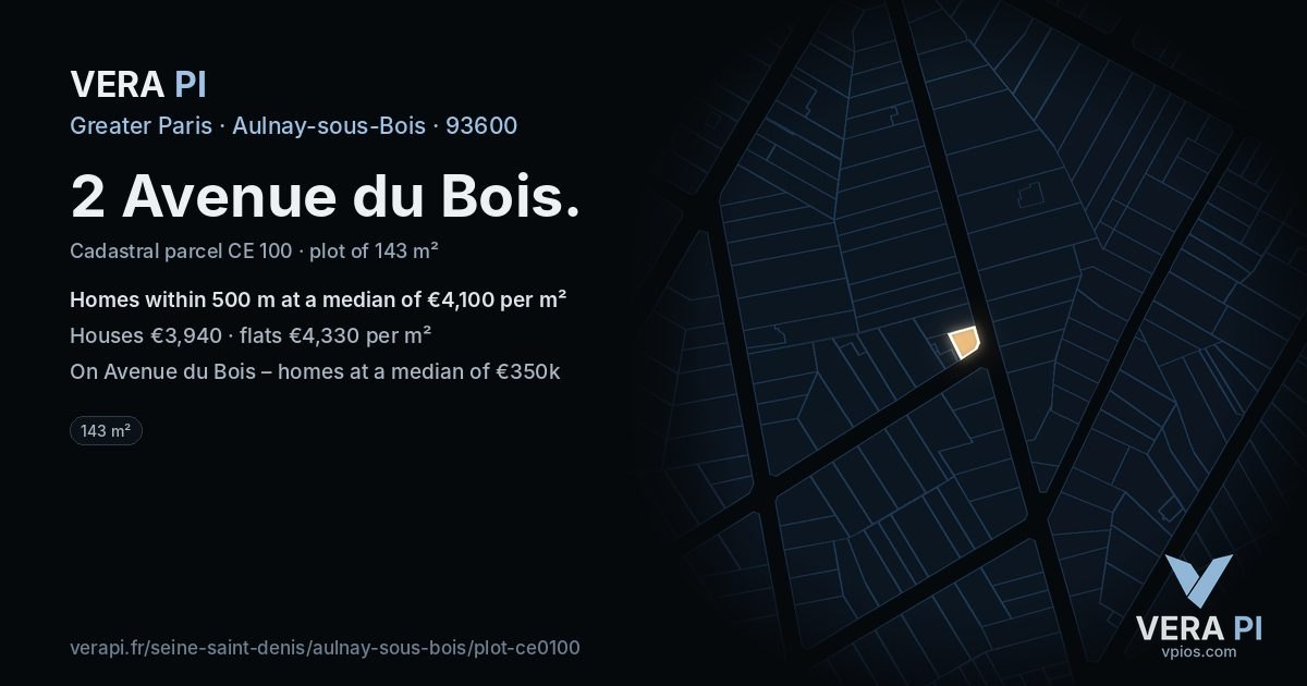 2 Avenue du Bois, Aulnay-sous-Bois at night – the plot lit, the parcels around coloured by the prices near them
