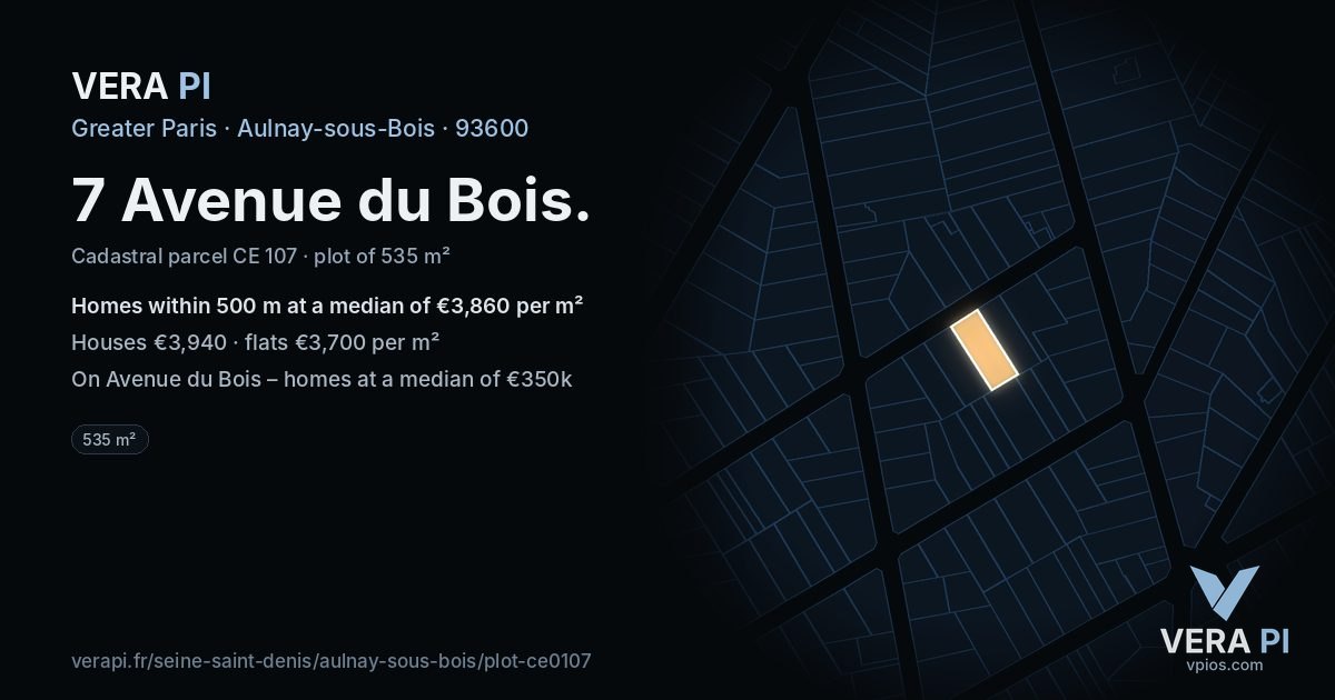 7 Avenue du Bois, Aulnay-sous-Bois at night – the plot lit, the parcels around coloured by the prices near them