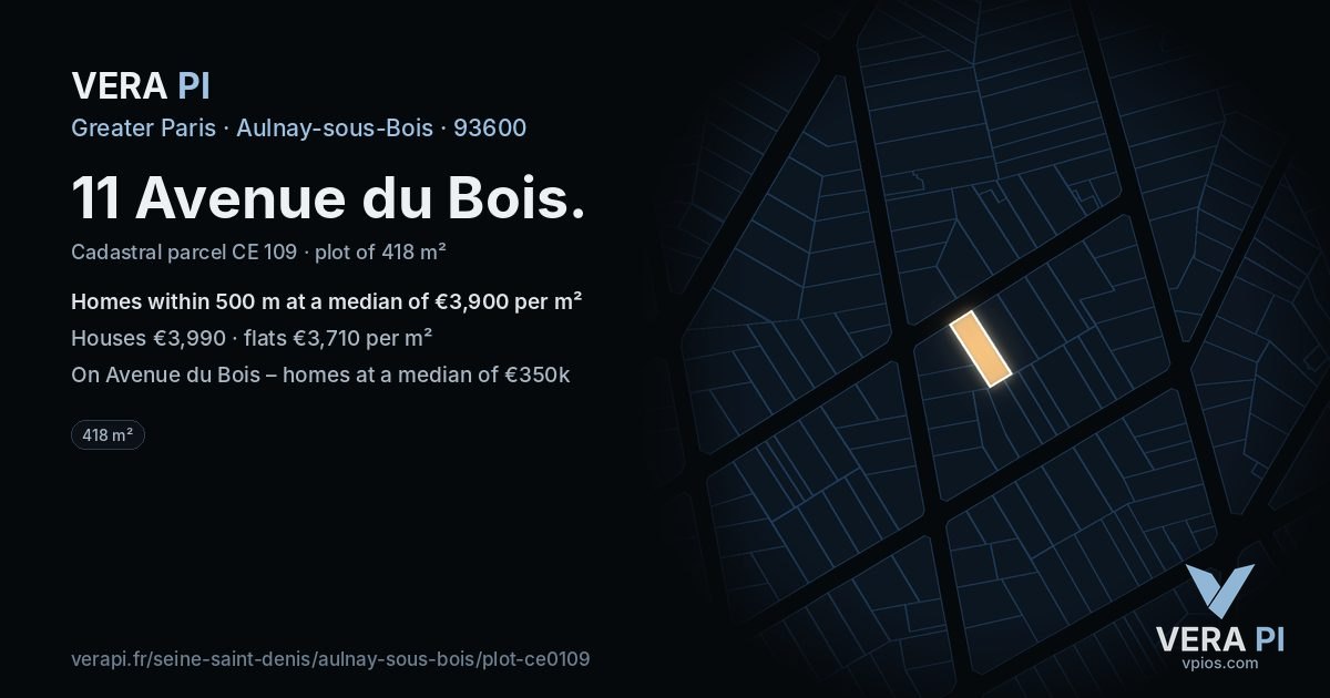11 Avenue du Bois, Aulnay-sous-Bois at night – the plot lit, the parcels around coloured by the prices near them